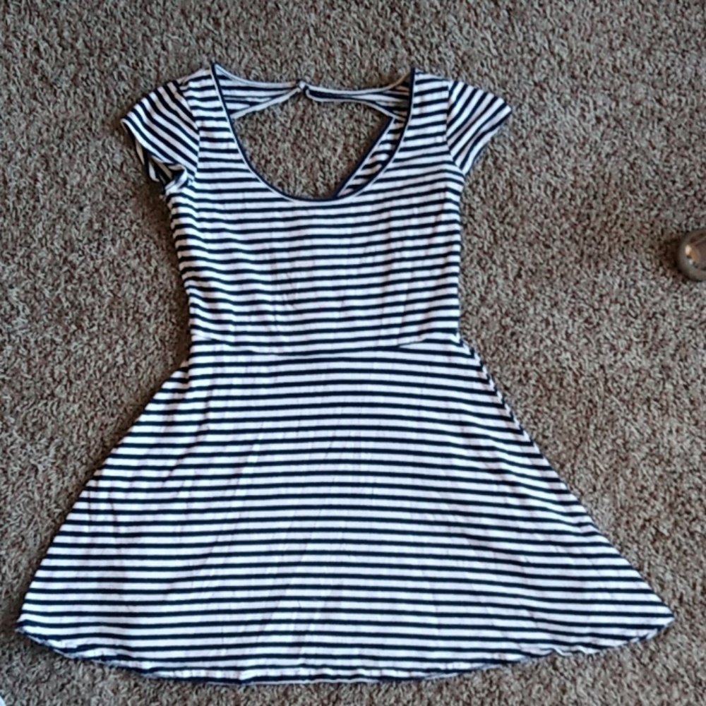 White and blue striped dress